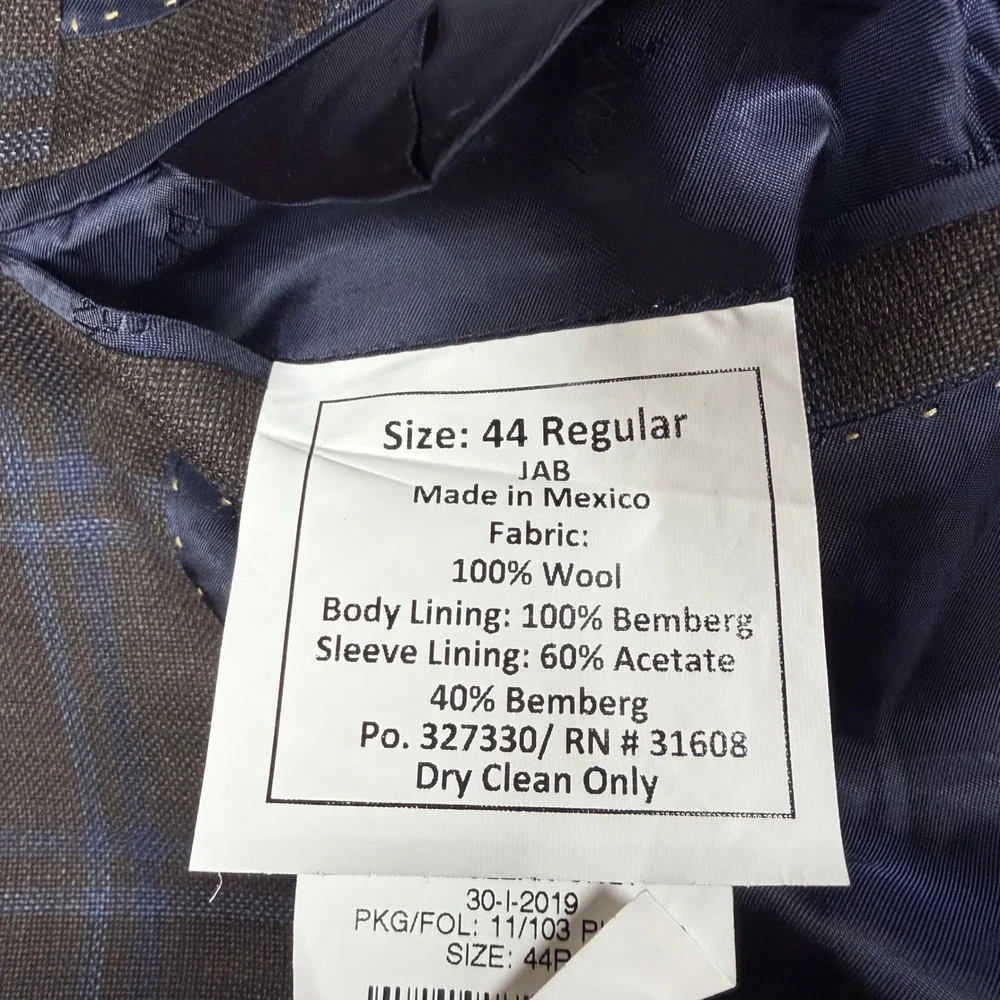 Jos. A. Bank Reserve E. Thomas Super 130s Wool Blazer 44R Brown Blue Windowpane